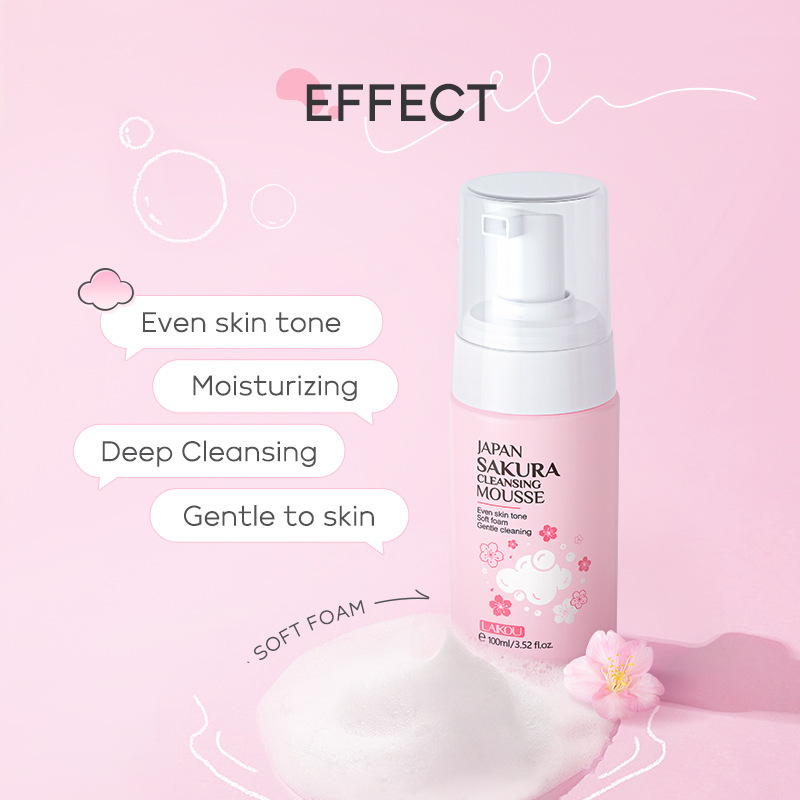 LAIKOU Cherry Blossom Cleansing Mousse 100ml Cleansing and Hydrating Soft Foam Facial Cleanser and Skin Care Products wholesale Specification drawing