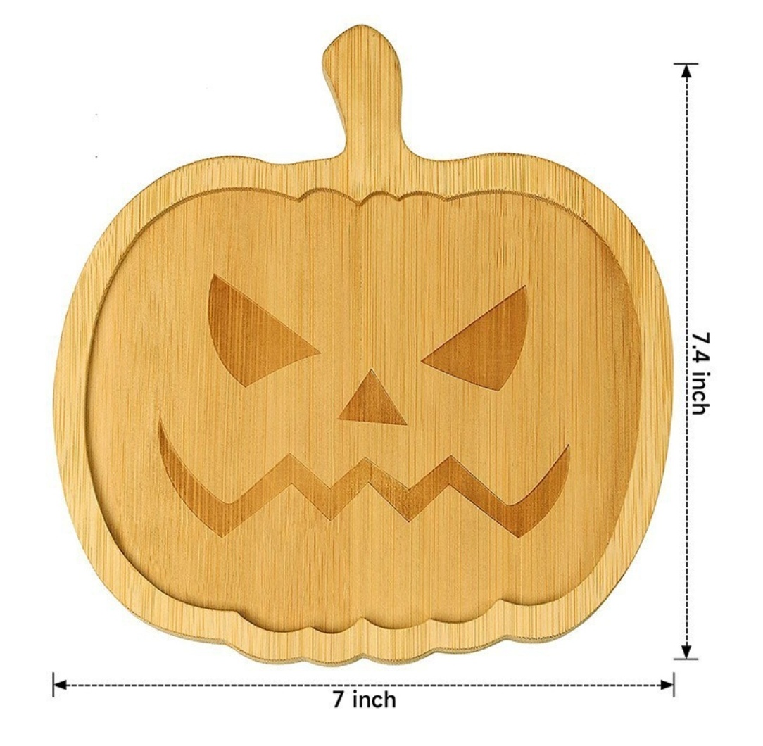 【 Jiehao Bamboo and Wood 】ZC American-style bamboo tray Halloween Pumpkin Shape Home Party Cheesecake tray Snack Fruit plate Specification image
