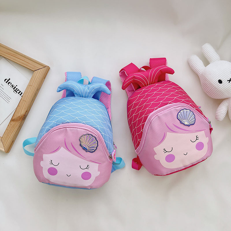 New trendy cartoon mermaid children's schoolbag, boys' and girls' kindergarten backpack, lightweight and portable early education backpack for going out Specification drawing