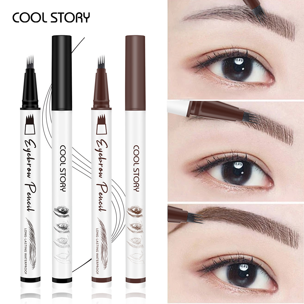 cool story Four-fork Eyebrow Pencil, Wild eyebrow pen, quick-drying, water-resistant, sweat-resistant, each eyebrow distinct full figure