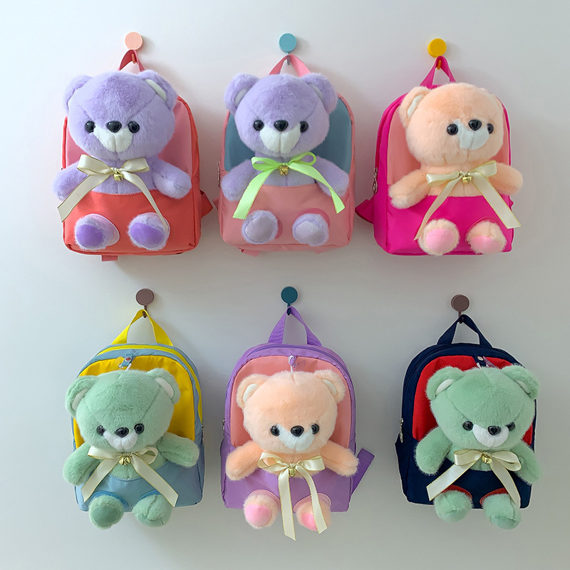 Children's backpack, cute bear plush toy, detachable, ultra-light and convenient, kindergarten girls' schoolbag, small backpack Application Scenario