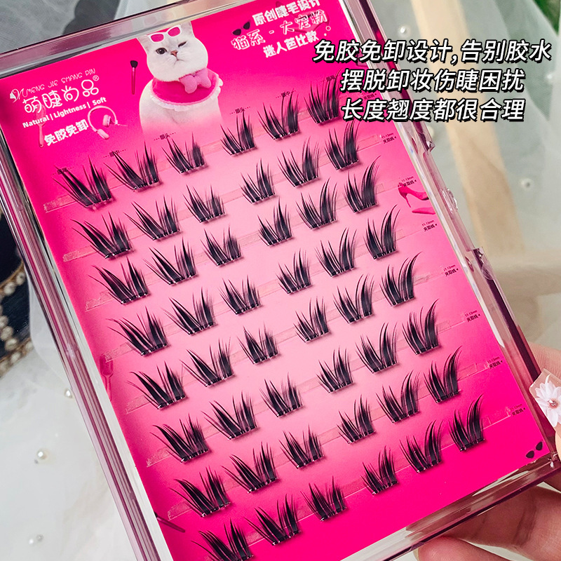 Large-capacity 8-row self-adhesive, no-glue, no-removal, cat-like big princess single cluster segmented thick, lazy beginner false eyelashes Application Scenario