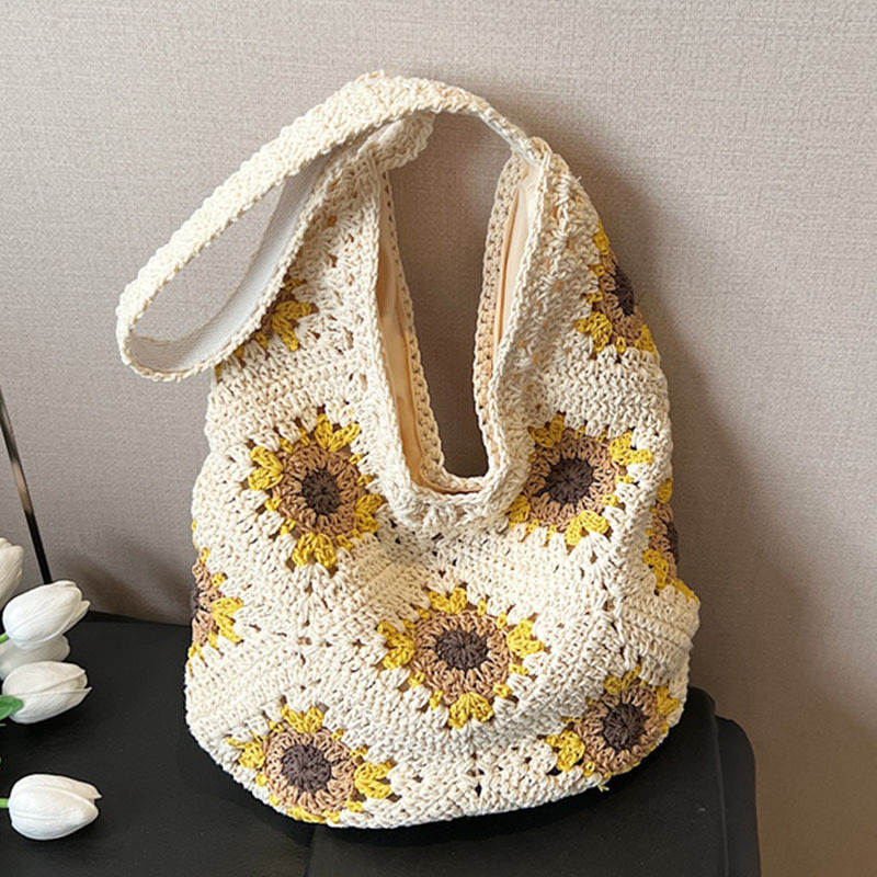 Trendy casual woven bag 2025 New style ins niche artistic straw woven bag Large capacity versatile single-shoulder armpit bag full figure
