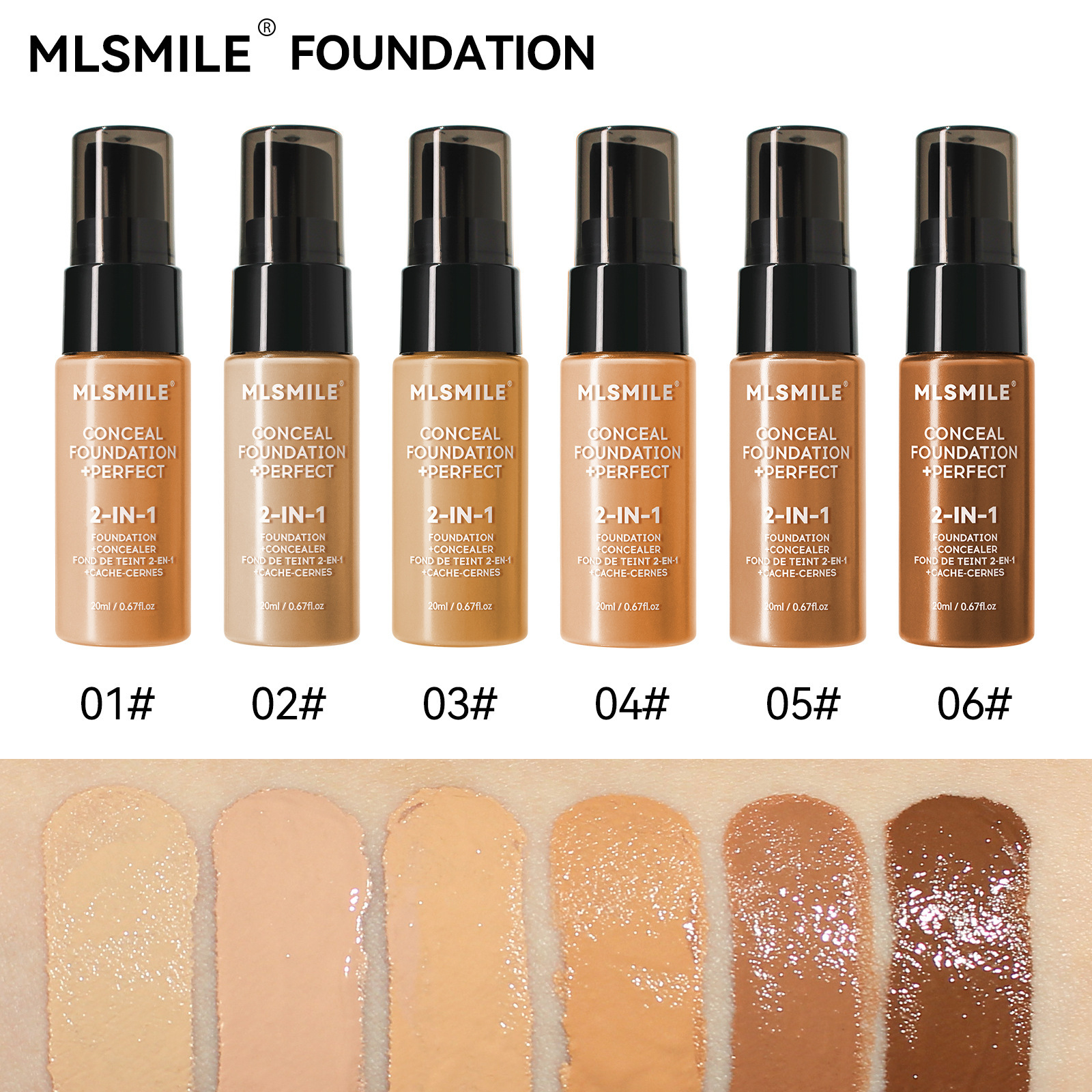 MLSMILE 6-color foundation Liquid is not prone to smudging Specification drawing