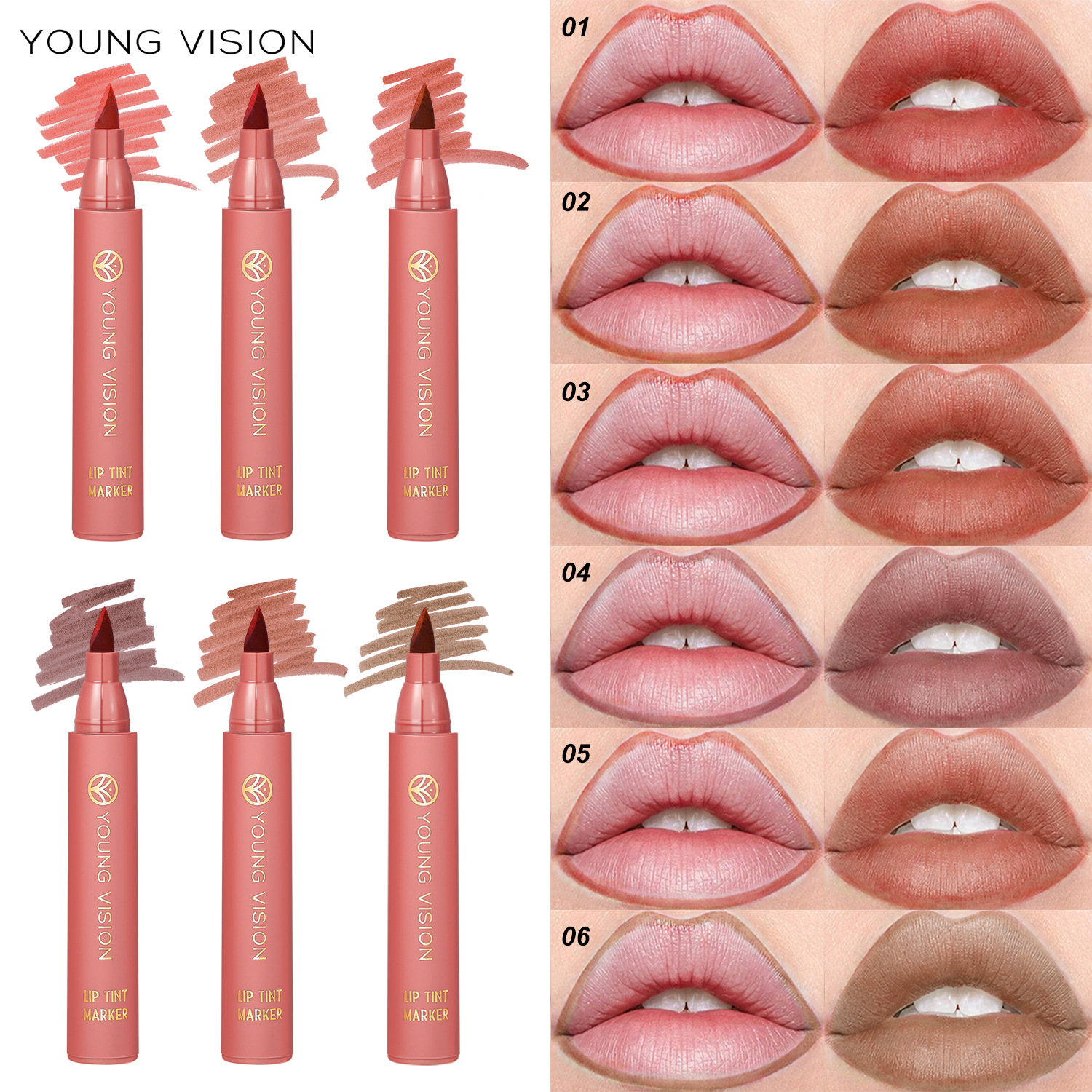 YOUNG VISION Lip Dye Pen 3-color lipstick water set Lip liner pen Matte non-stick cup Lip dye details Picture