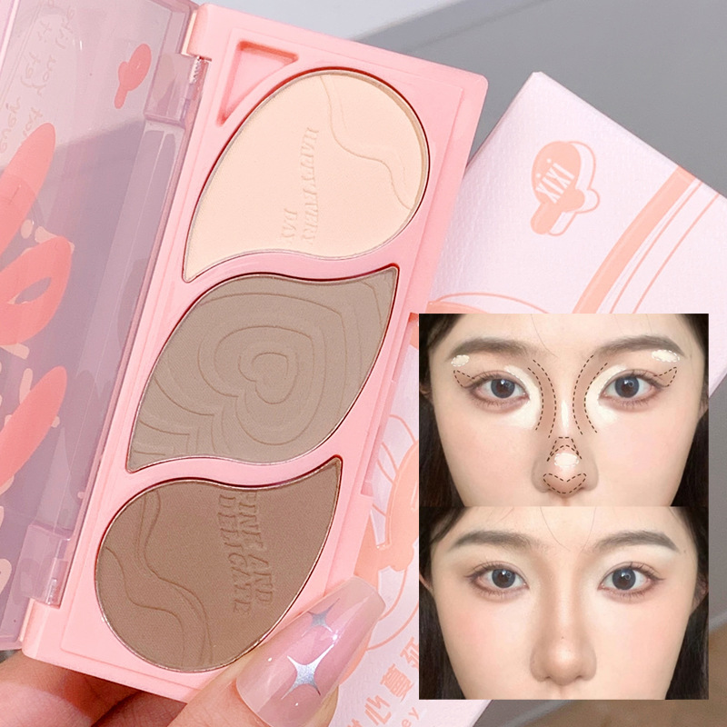 Makeup xixi Three-color blush Palette, Contouring palette, Highlighter one-piece natural three-dimensional Highlighter brightening Nose shadow Contouring powder Specification drawing