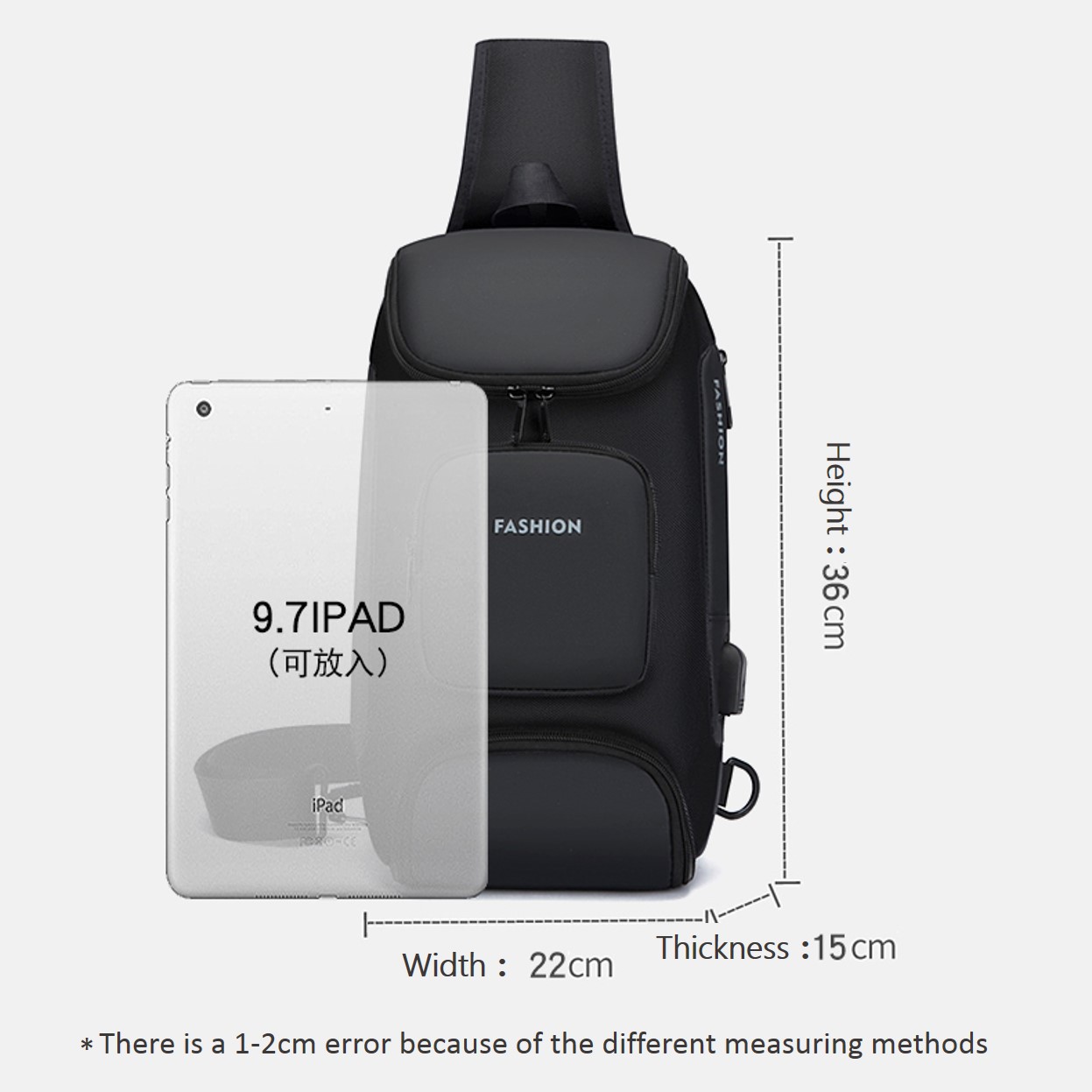 Men's chest bag, crossbody bag, men's fashionable and casual crossbody bag, crossbody backpack, single-shoulder bag, cross-border men's bag, chest bag, trendy Specification drawing