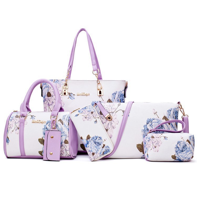 New printed European and American mother-and-child bag, tote bag, six-piece set, women's bag, trendy single-shoulder crossbody bag, cross-border one-piece consignment full figure