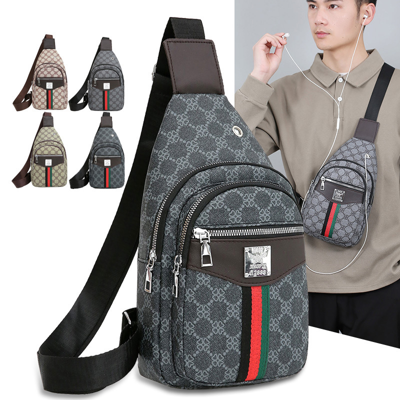 Cross-border chest bag, men's crossbody bag, travel shoulder bag, large-capacity leather bag, sports small backpack, multi-functional men's bag full figure