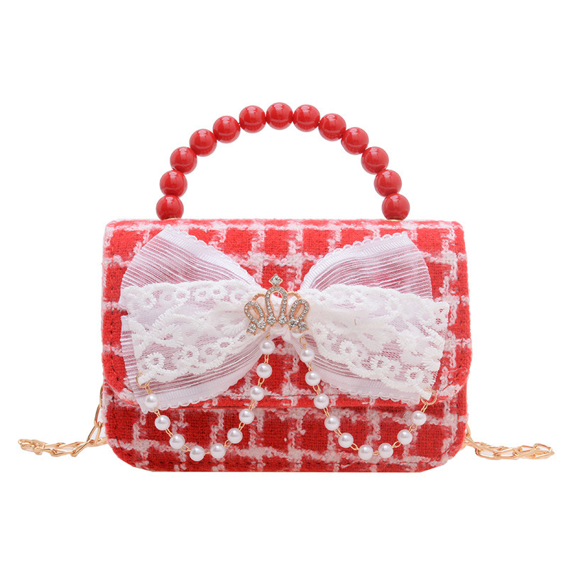 The 2024 new style of fashionable and cute children's single-shoulder bag, checkered pearl small bag, stylish girl crossbody bag, large capacity and trendy Item Picture