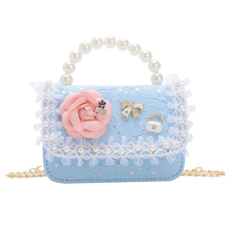 New fashionable children's small square bag, stylish princess handbag, girls' flower chain bag, single-shoulder crossbody bag for going out Item Picture