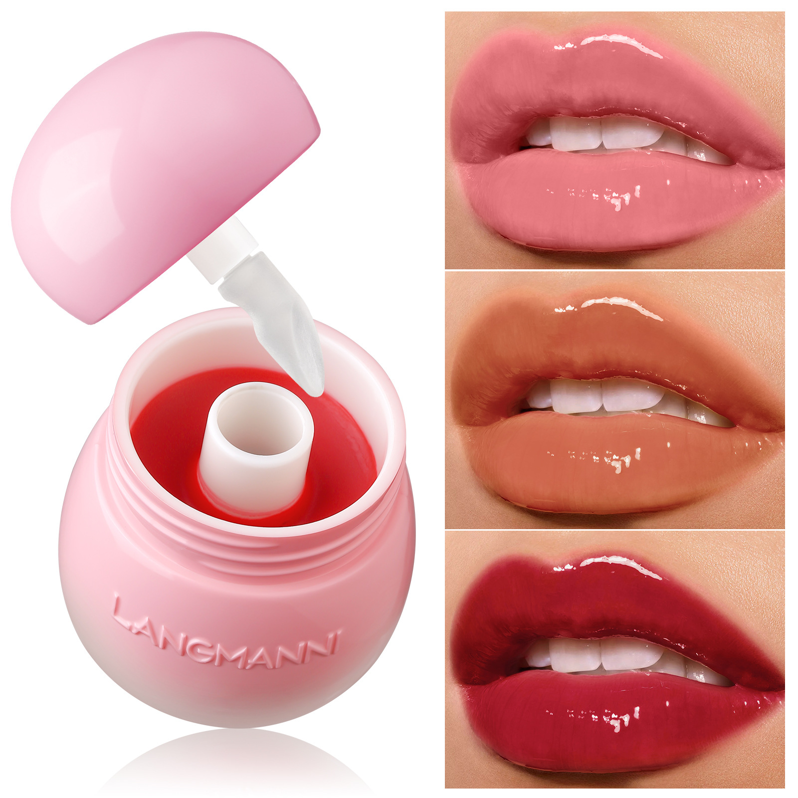 LANGMANNI Mushroom Lip Gloss Lip Gloss, small mushroom jar for lips, non-fading lip gloss full figure