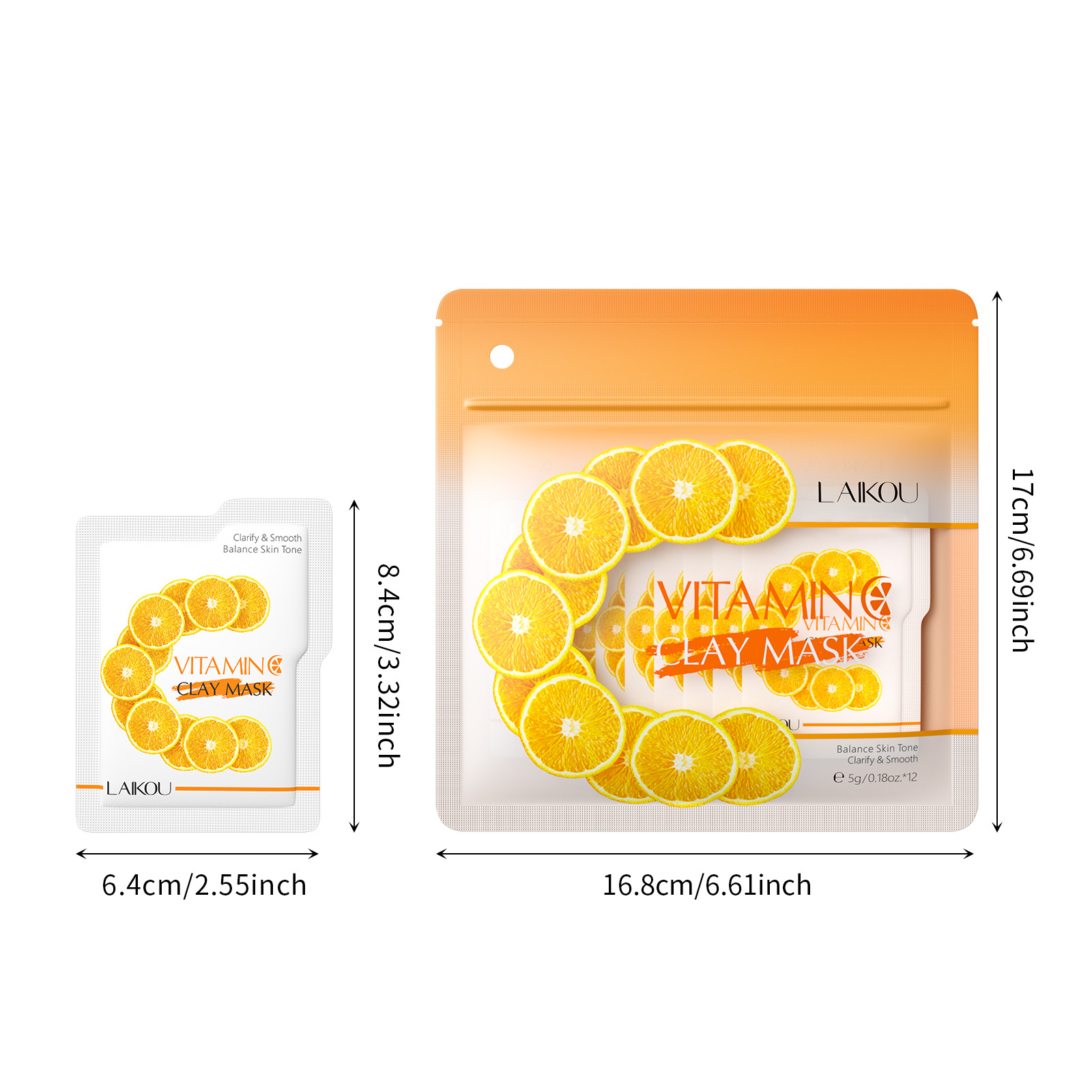 Cross-border in-stock new LAIKOU Vitamin c Mud Mask 5g*12 for pore cleansing, hydration and moisturizing, one-stop delivery Item Picture