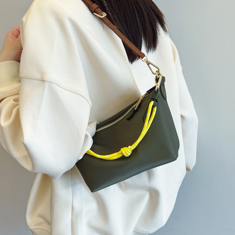 Niche design color-blocking dumpling bag, Korean-style women's cloth bag, woven rope lunch box bag, versatile for commuting, single-shoulder crossbody handbag details Picture