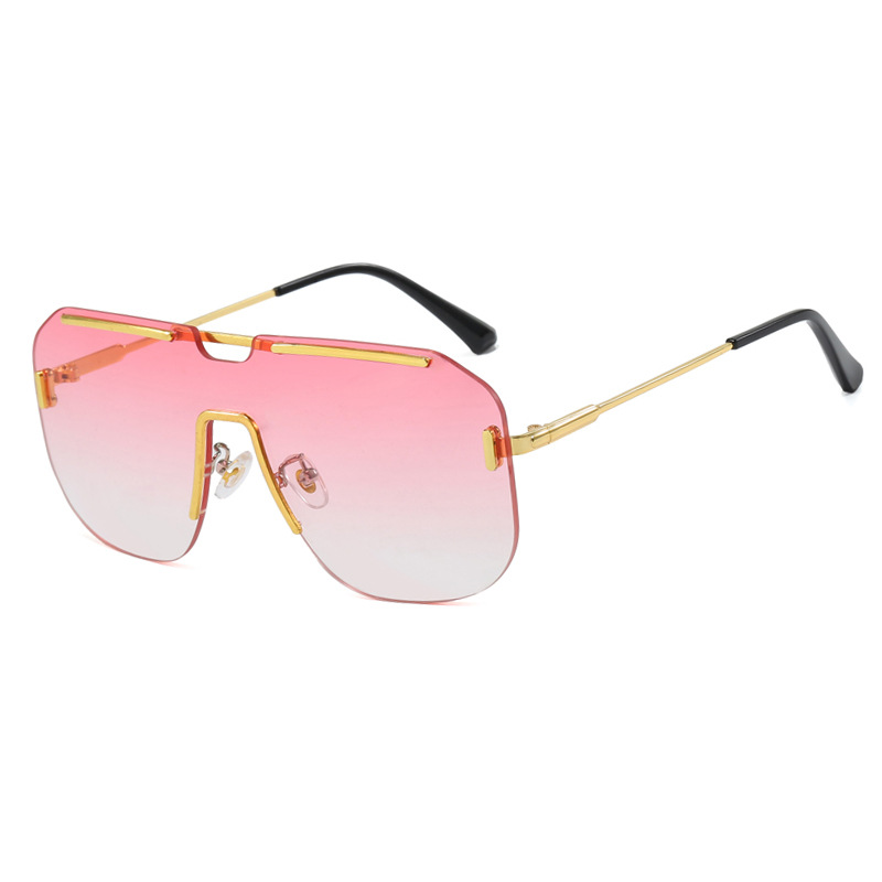 Square large-frame one-piece sunglasses, frameless sunglasses, fashionable European and American trend metal sunglasses, high-end feel for ladies Item Picture