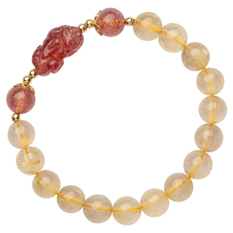Natural gold hairpin crystal bracelet for women, new Chinese-style yellow crystal woven bracelet, niche strawberry crystal PI Xiu bracelet for women, 492 Item Picture