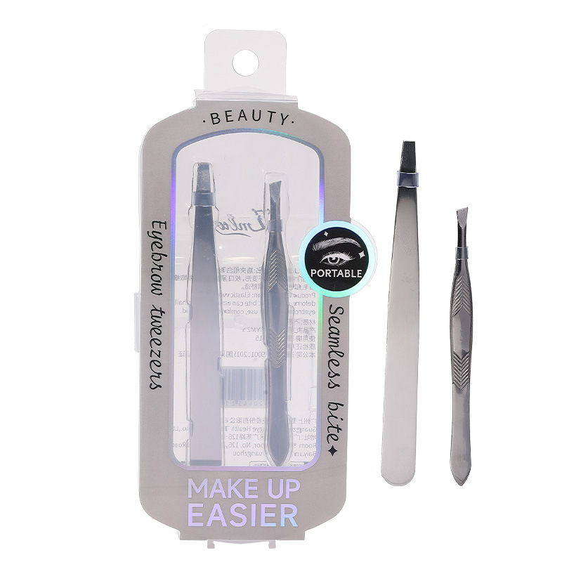LMLTOP Flat and slanted eyebrow tongs 2-piece set, stainless steel eyebrow tongs, eyebrow tongs, tweezers, eyebrow shaping tools JJF17 Item Picture