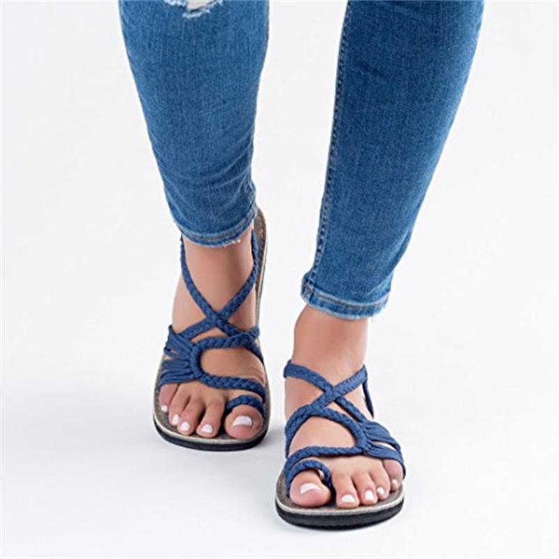 Summer 2020 export large-sized herd-shaped sandals, European and American beach open-toe flat and fashionable straw-woven rope knot women's sandals Specification drawing