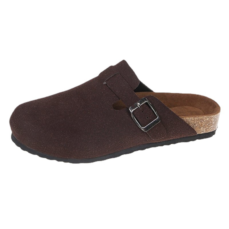 Spring 2021 European and American retro Baotou half-slipper women's cork flat flat large size casual one-step lazy lady's slipper Item Picture