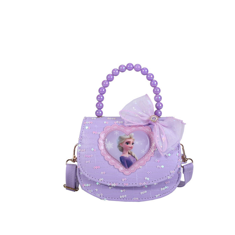 2023 New Frozen Children's single-shoulder Bag for Little Girls, Korean version illuminated bow sequined hand-held crossbody bag Item Picture