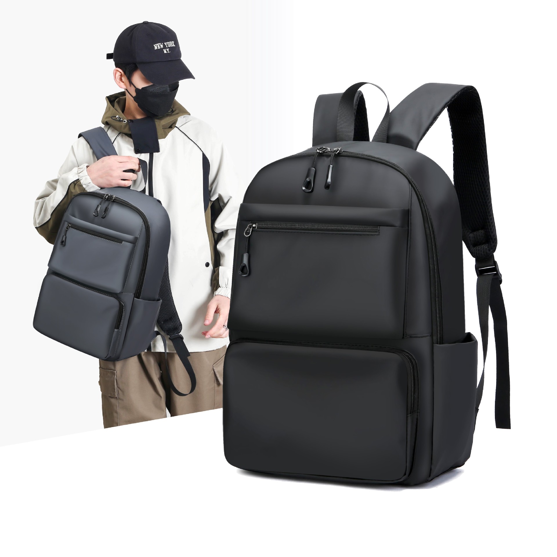 New men's business commuting fashion backpack for high school and college students, casual large-capacity computer bag, travel backpack full figure
