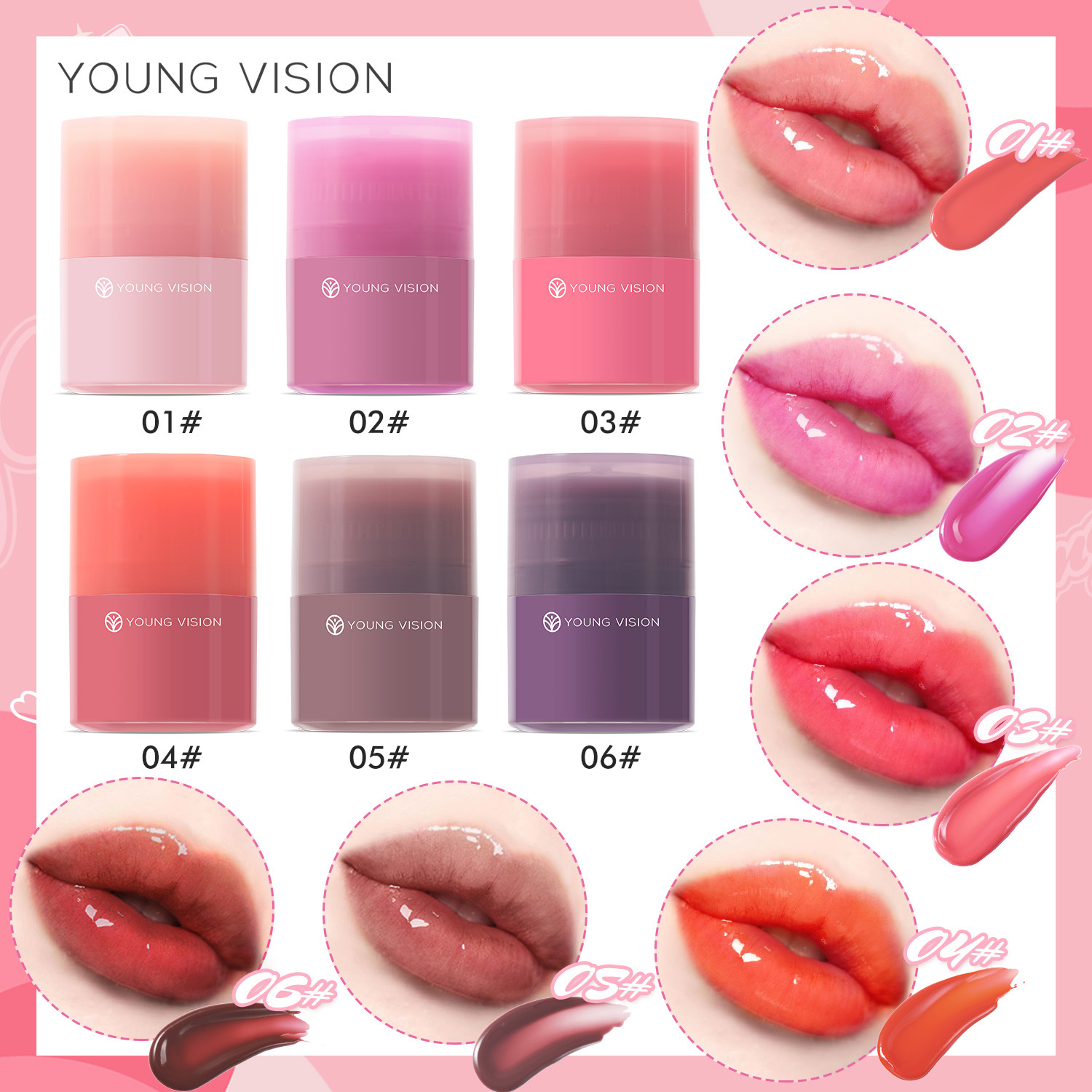 YOUNG VISION Twisty Lip Gloss and Moisturizing Lip Gloss are available in 6 colors full figure