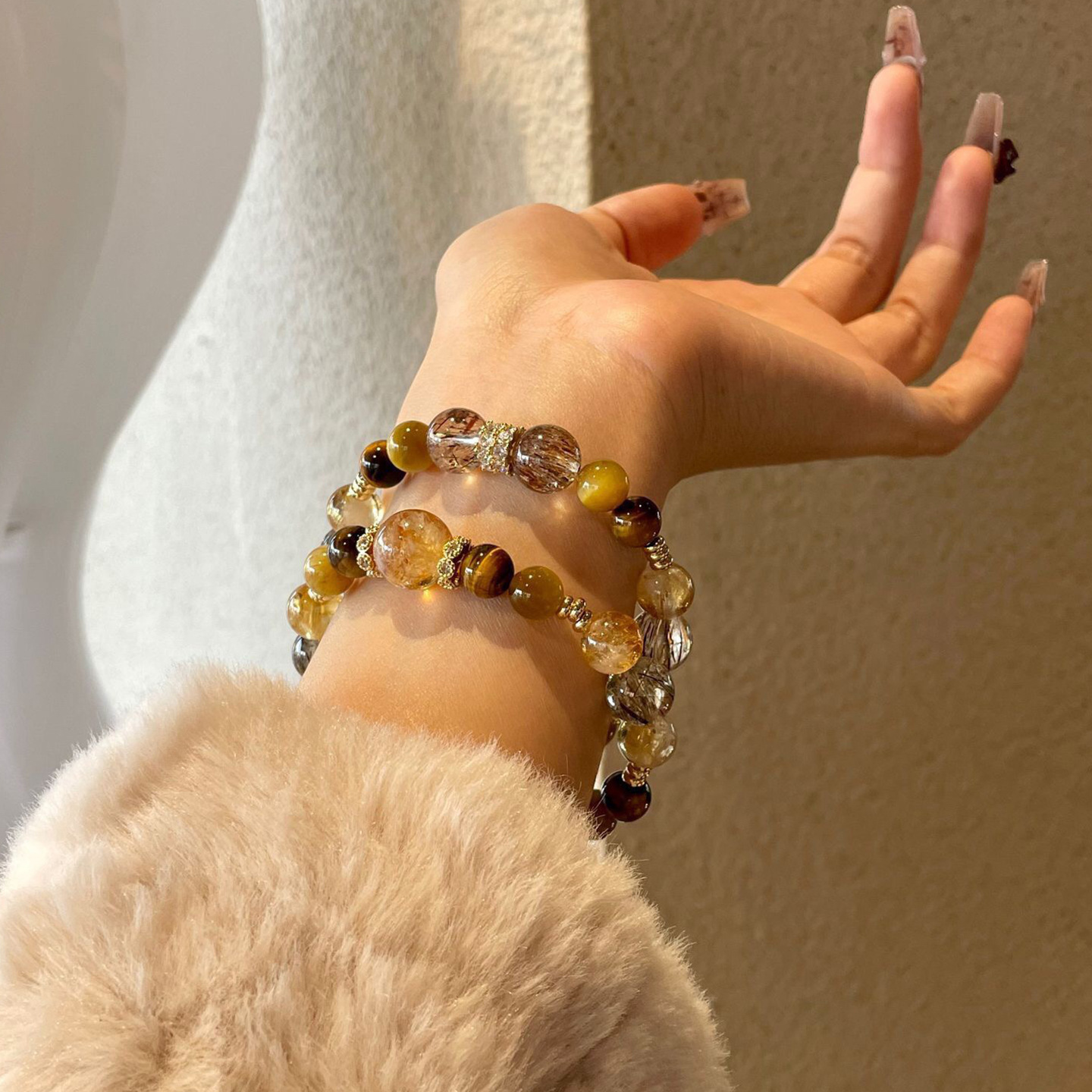 Jinba Grand Comprehensive Natural Yellow Tower Crystal Bracelet, Women's Gold Tiger Eye Crystal Bracelet, Black Gold Super Seven Crystal Bracelet, 256 Specification drawing