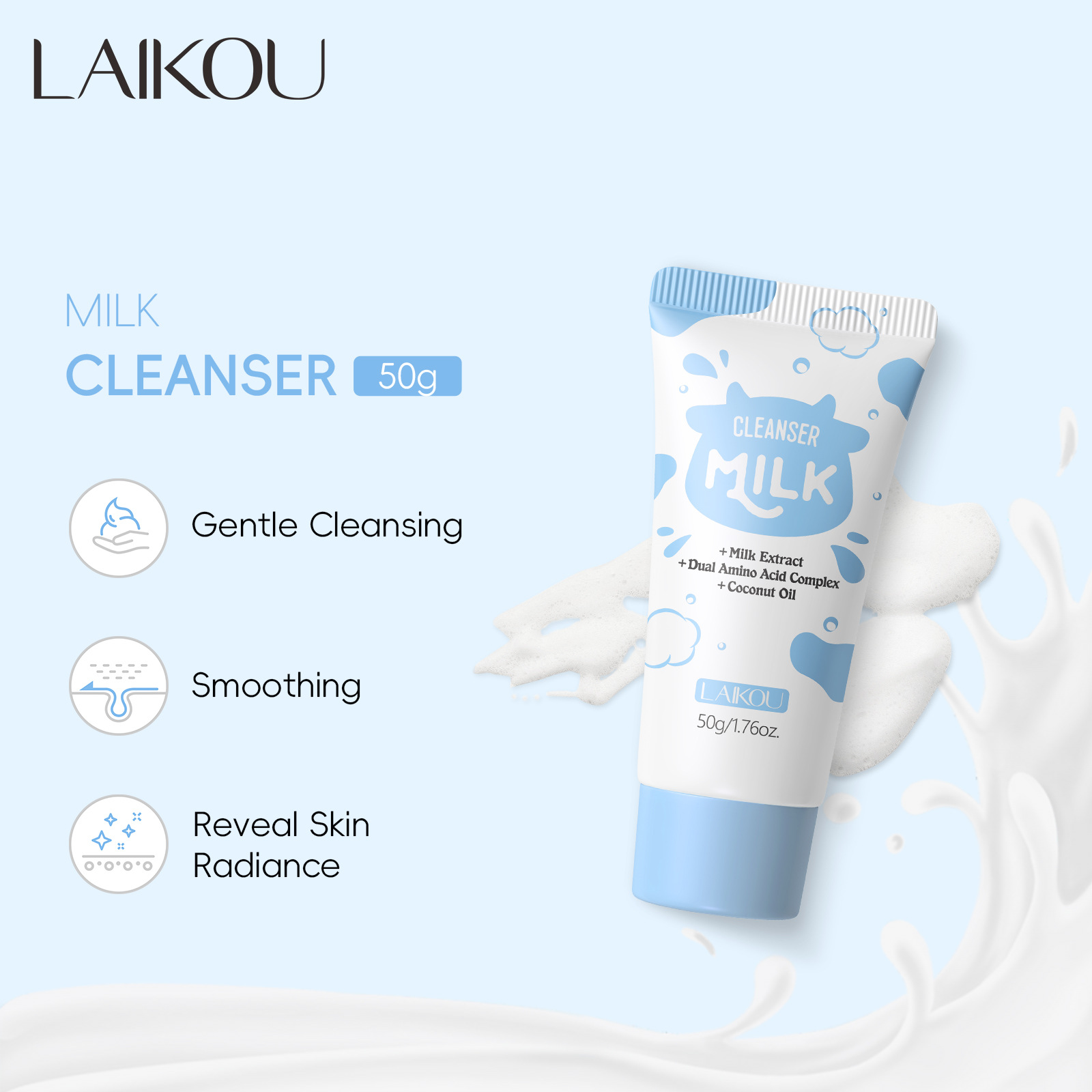 Cross-border new product Laicome Milk Facial Cleanser 50g hydrating, moisturizing and pore-cleaning. Manufacturer's in-stock facial cleanser wholesale full figure