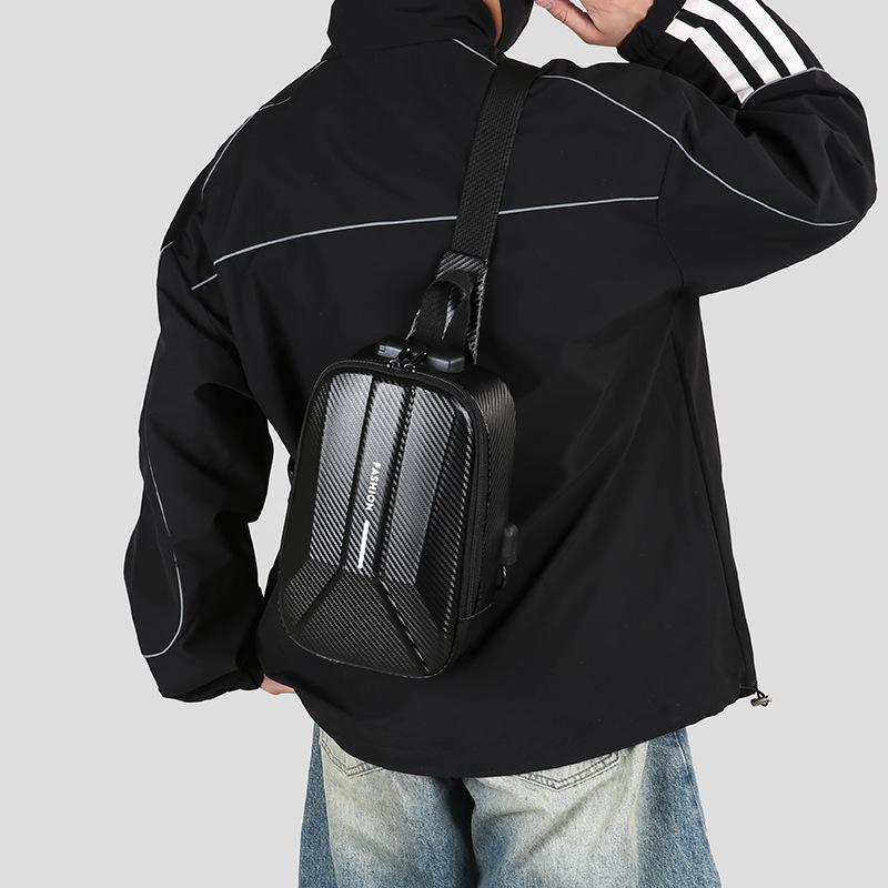 Trendy hard-shell men's motorcycle bag, large-capacity chest bag, multi-functional crossbody bag, travel-quality backpack, cycling across borders details Picture