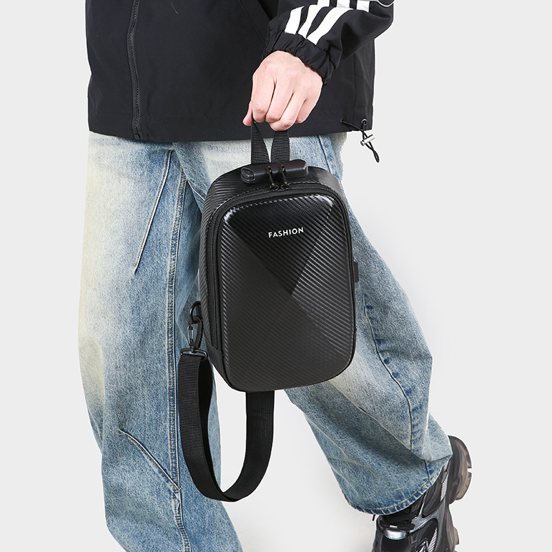 Hard shell chest bag, men's single-shoulder crossbody bag, multi-functional fashionable and casual crossbody bag, three-dimensional shaped small backpack, cross-border Specification drawing