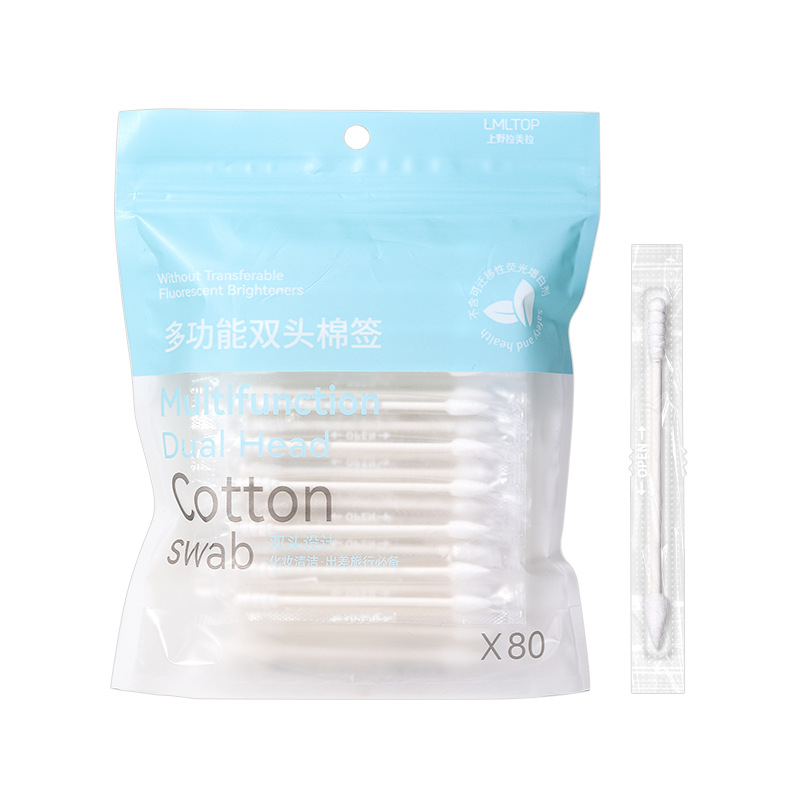 LMLTOP 80 individual packaged cotton swabs with pointed and spiral tips, disposable makeup and cleaning cotton swabs SY435 Item Picture
