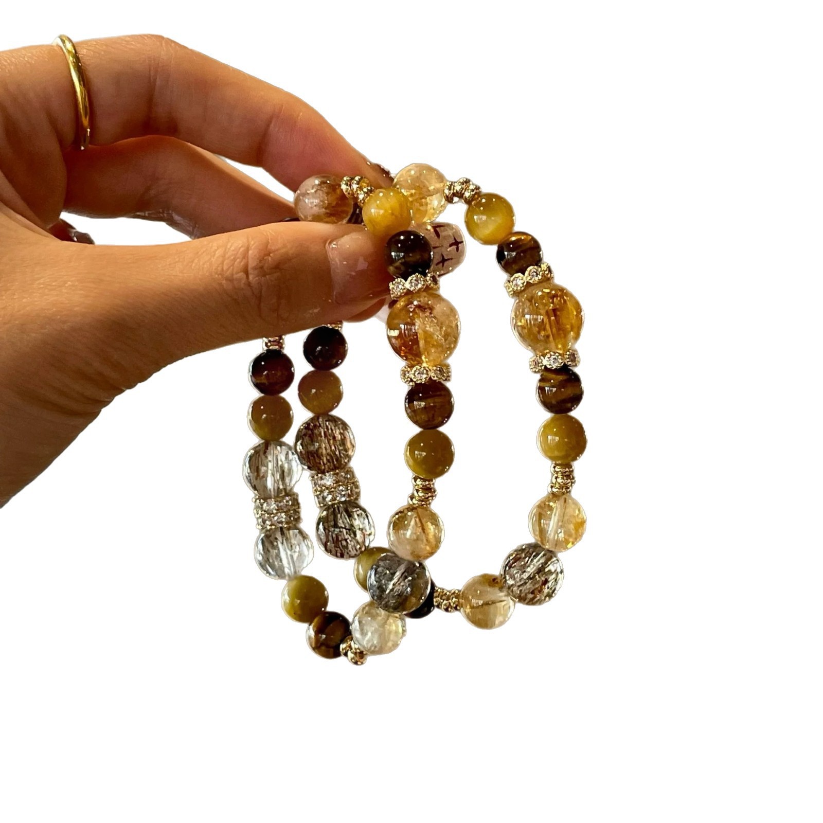 Jinba Grand Comprehensive Natural Yellow Tower Crystal Bracelet, Women's Gold Tiger Eye Crystal Bracelet, Black Gold Super Seven Crystal Bracelet, 256 Item Picture