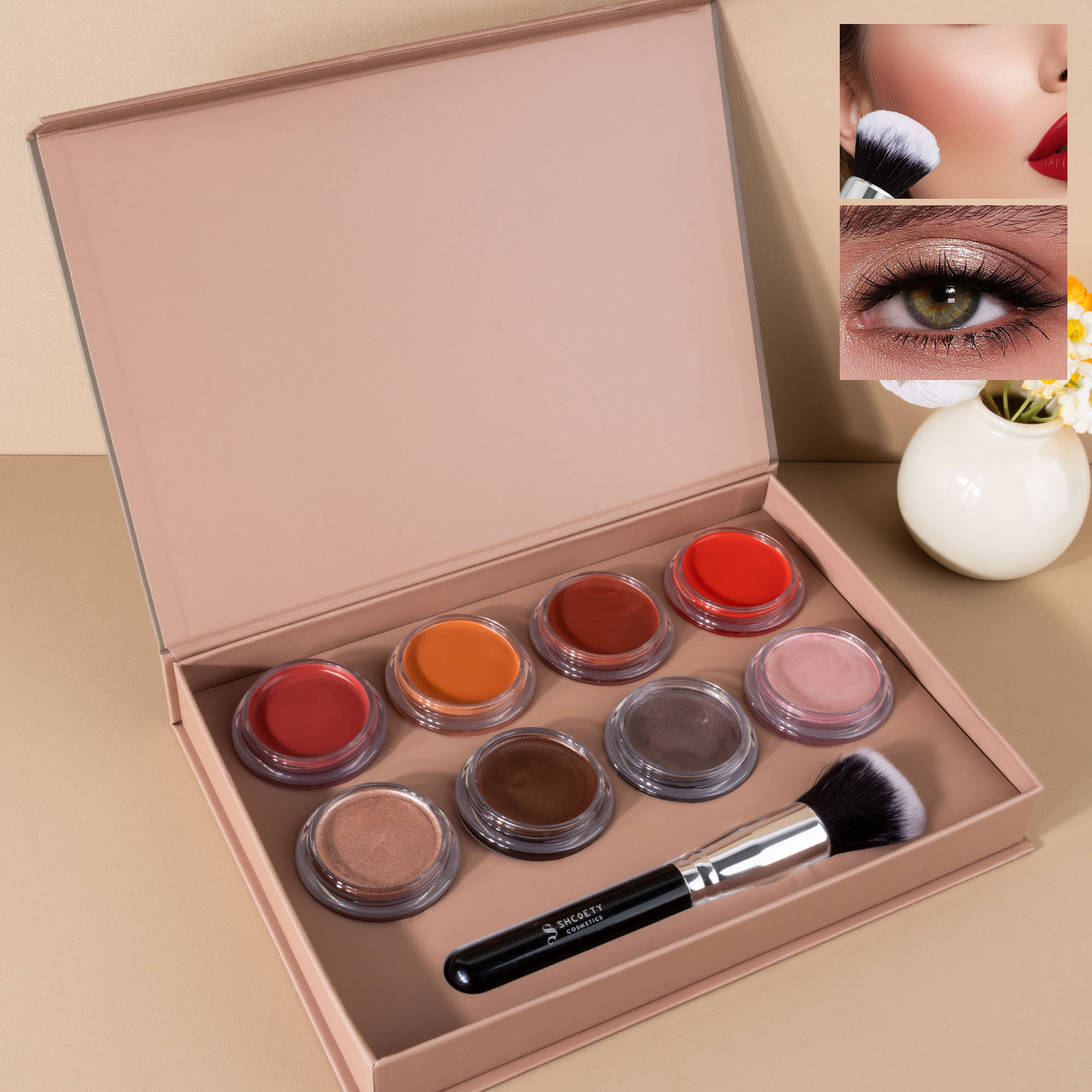 SHCOETY Cross-border 8-color Mousse Eyeshadow Blush Set Matte fine glitter, easy to apply, long-lasting and non-smudging makeup full figure