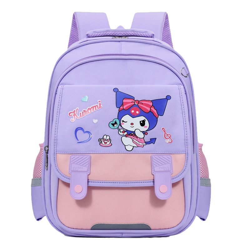 The new Kuromi schoolbag is a high-appearance-level cartoon color-blocking printed children's backpack for girls in grades one and two Item Picture