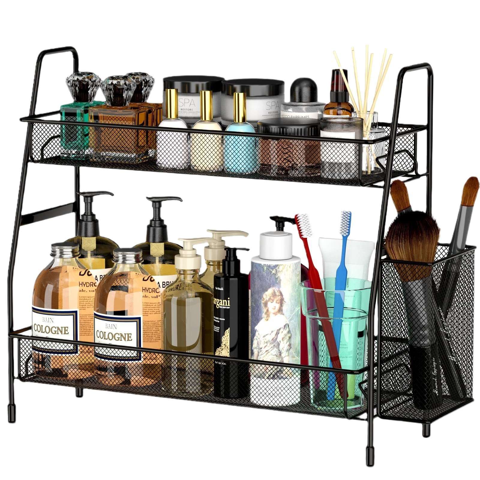N14-CY-0233 Double-layer mesh kitchen shelf countertop seasoning rack, detachable ironwork for storing condiments details Picture