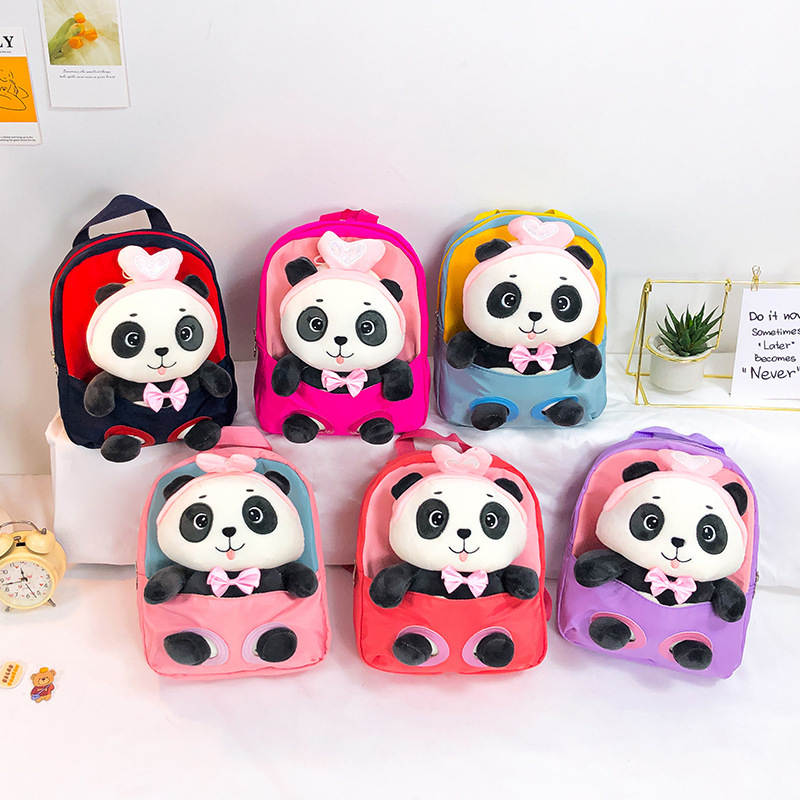 New cartoon panda plush backpack for kindergartens, large-capacity, lightweight and cute backpack for primary school students full figure