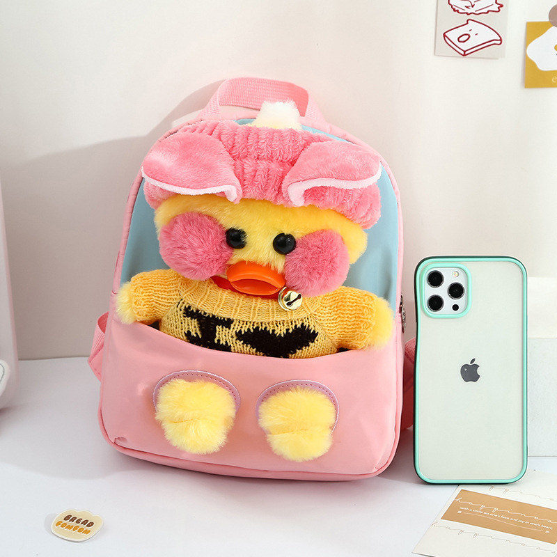 New children's schoolbag cartoon hyaluronic acid duck plush backpack, lightweight and waterproof, kindergarten student backpack Specification drawing