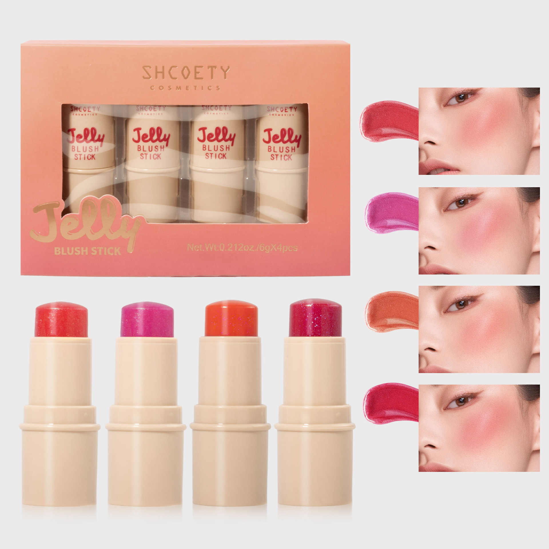 Cross-border bestsellers: Jelly Blush set, lip balm for both lips and cheeks, high-gloss brightening and contouring stick, Lip gloss, Rouge Blush details Picture