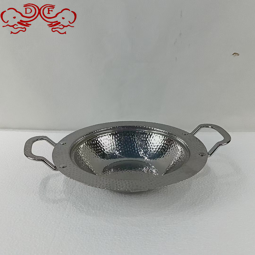 DF99002 Hammer-patterned double-ear seafood pot, wide-edge pot, Extra-thick stainless steel flat-bottomed Chinese alcohol stove pot, dry pot, DF TRADINGHOUSE details Picture