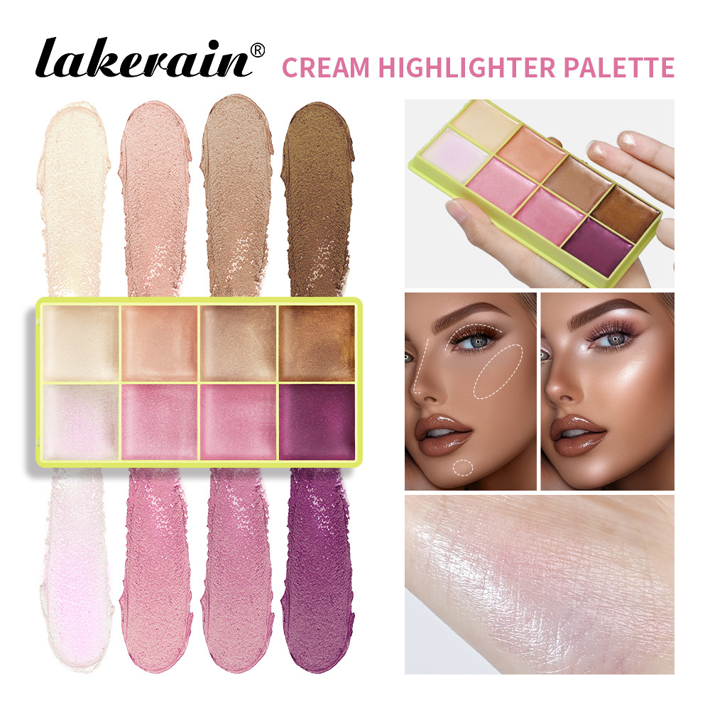 Lakerain 8-color Cream High Gloss Disc, Eye and Face High Gloss Contour Contour High Gloss Contouring Disc full figure