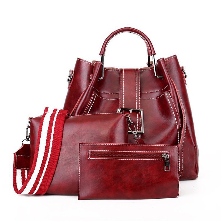New cross-border three-piece women's bag set, European and American hand-held bill of lading, shoulder crossbody bucket bag, foreign trade trend, one piece global consignment details Picture