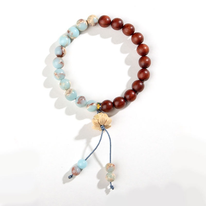 Chinese-style Shoushan stone bracelet, new Chinese-style lotus, golden silk sandalwood, holding Zen, green sandalwood prayer beads, black sandalwood prayer beads bracelet, female 311 Item Picture