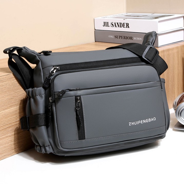 Cross-border men's single-shoulder bag, multi-layer large-capacity crossbody bag, fashionable and lightweight motorcycle bag, travel water-resistant small backpack details Picture