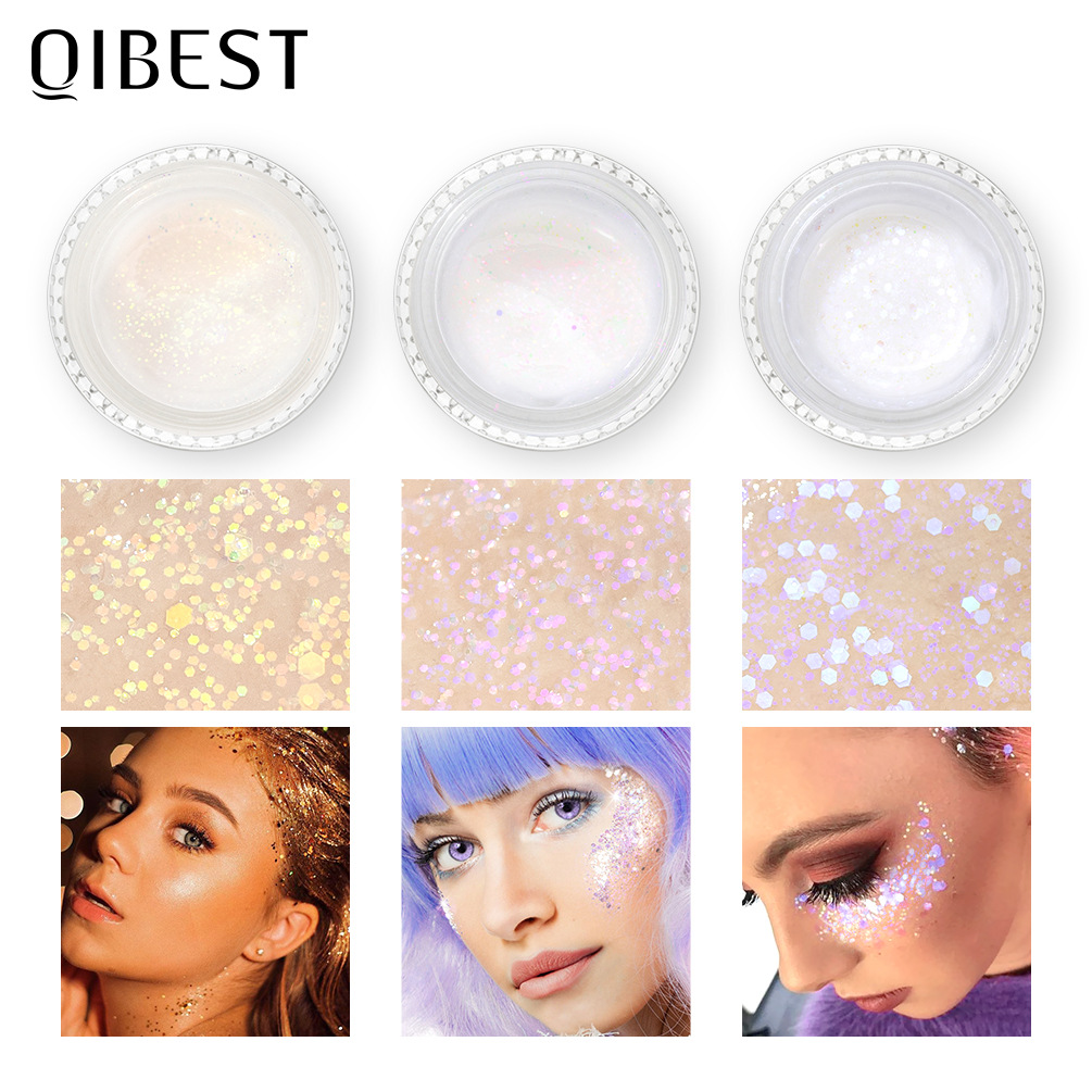 QIBEST Glue-free Sequin Gel, Sequin Brightening, Highlighter Glitter Eyeshadow Cream, Facial Sparkling Stage Makeup full figure