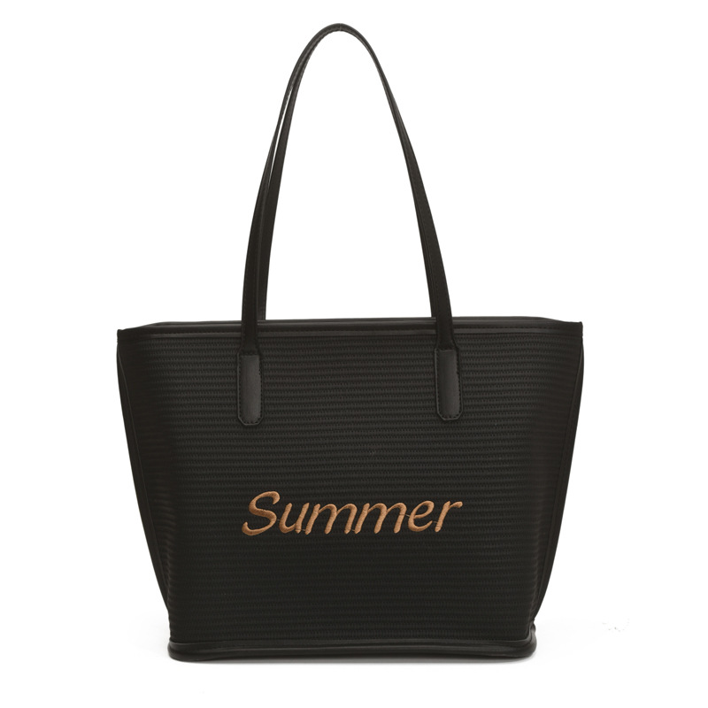 Straw woven letter large-capacity bag 2025 single-shoulder large bag for women, new beach woven summer Korean-style tote bag Item Picture