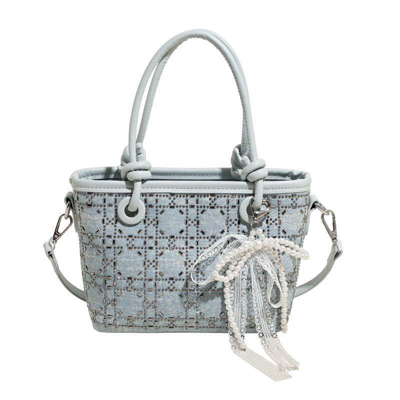 Niche design summer bag, women's hot diamond sequined hand-held bucket bag, 2025 new style bow pendant crossbody bag Item Picture