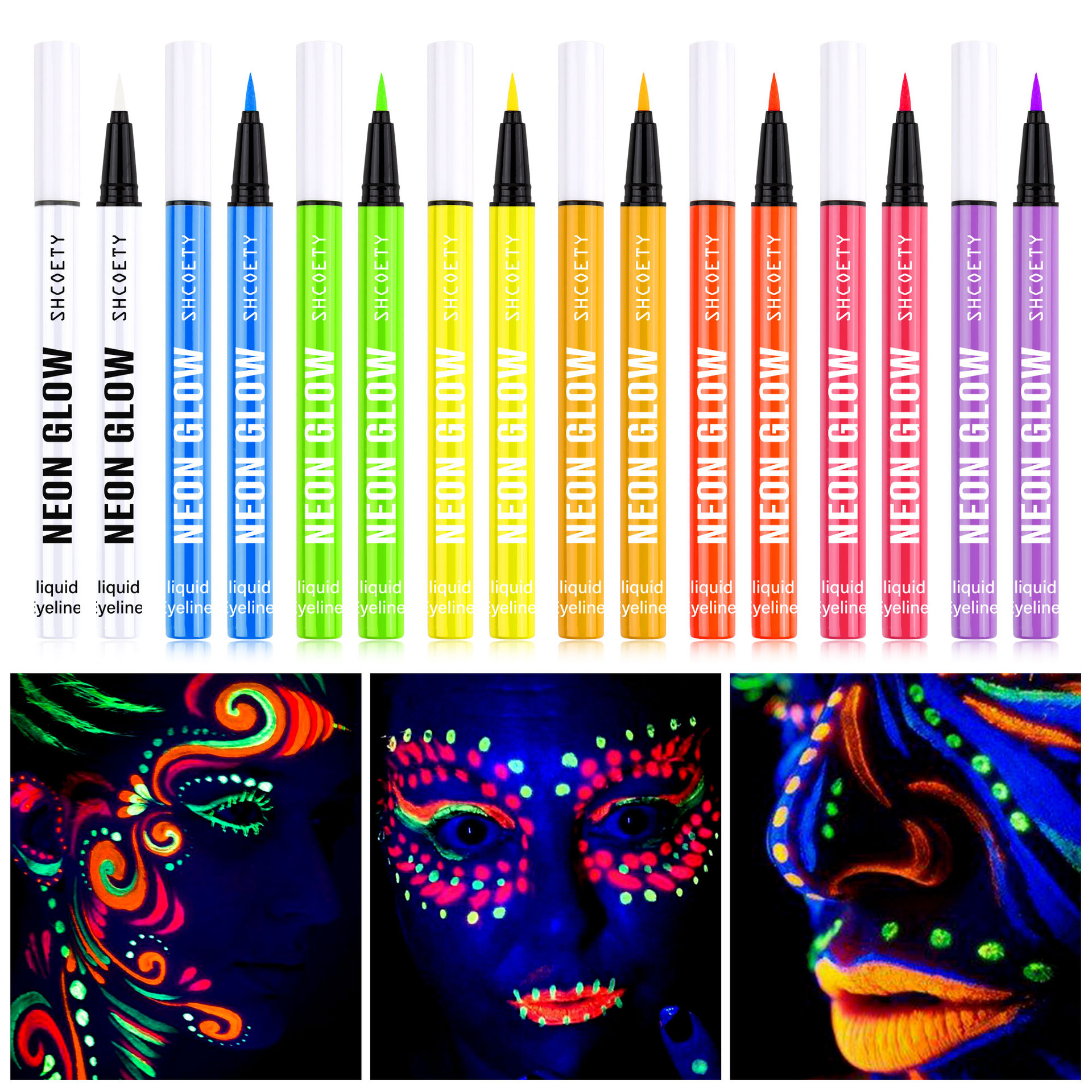SHCOETY Halloween Colored Fluorescent Eyeliner, matte Luminous eyeliner Liquid Pen, painted face color, waterproof and sweat-proof Specification drawing