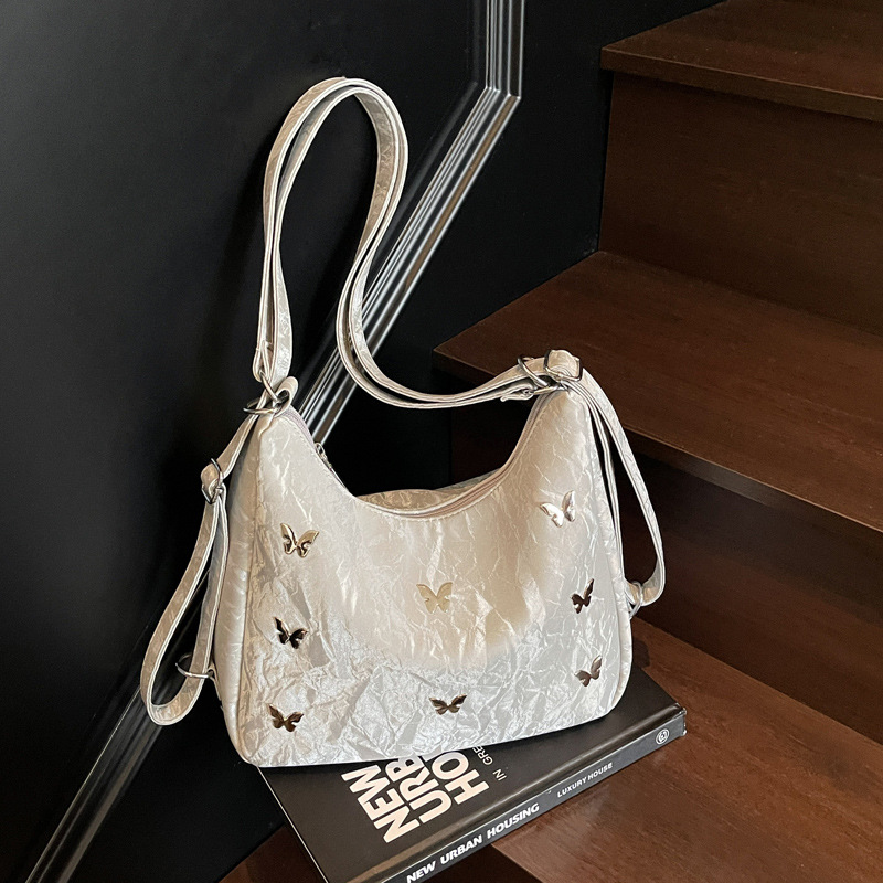 Casual soft surface large-capacity butterfly-decorated single-shoulder bag 2025 new style fashionable commuting backpack multi-purpose tote bag full figure
