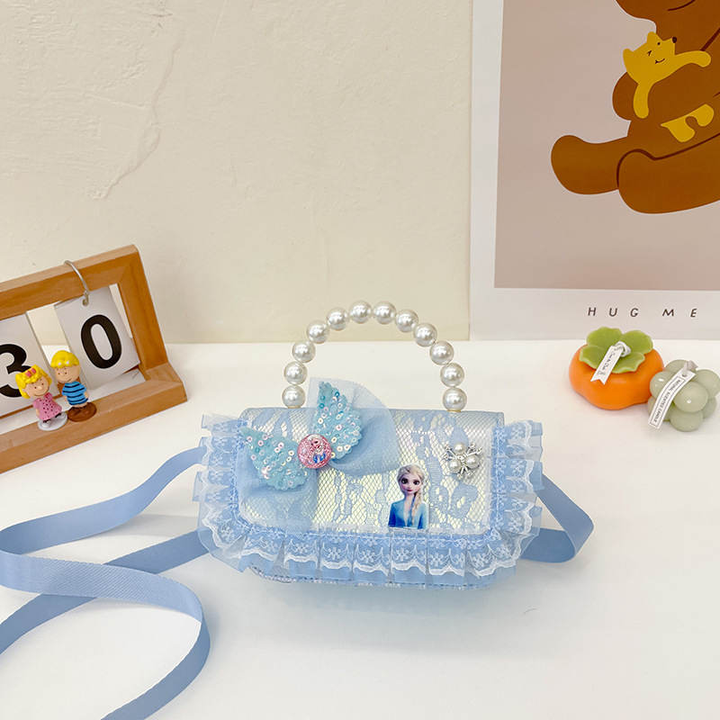New children's bags: Princess pearl handbag, cute lace shoulder bag for girls, bow change crossbody bag details Picture