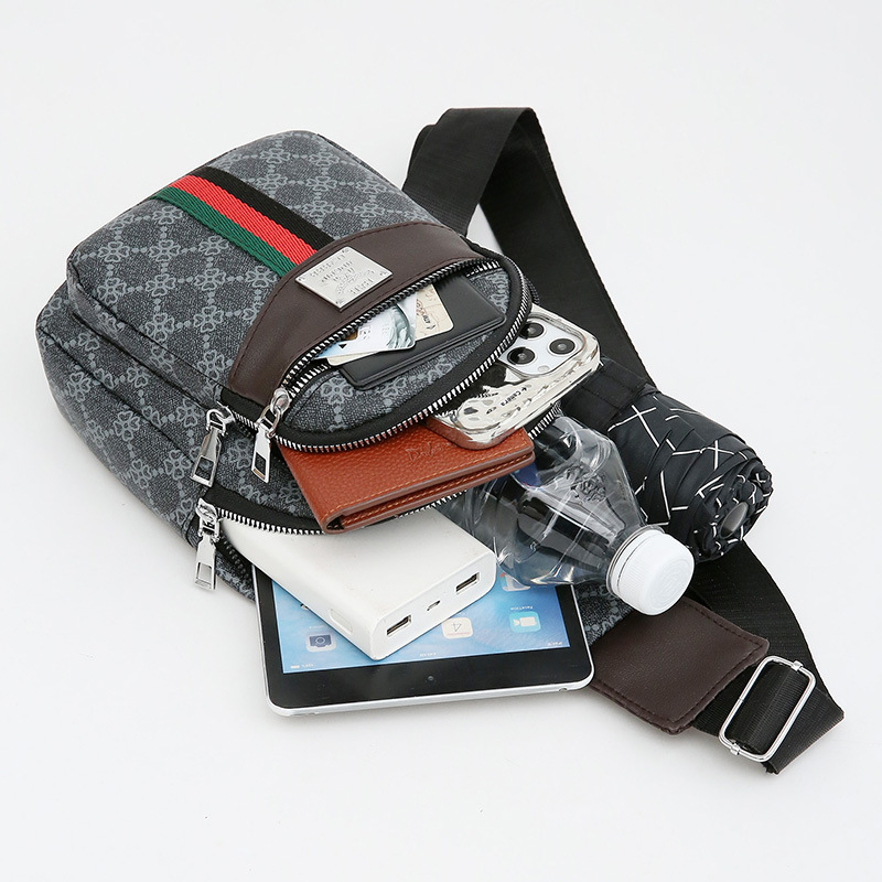 Cross-border chest bag, men's crossbody bag, travel shoulder bag, large-capacity leather bag, sports small backpack, multi-functional men's bag Specification drawing